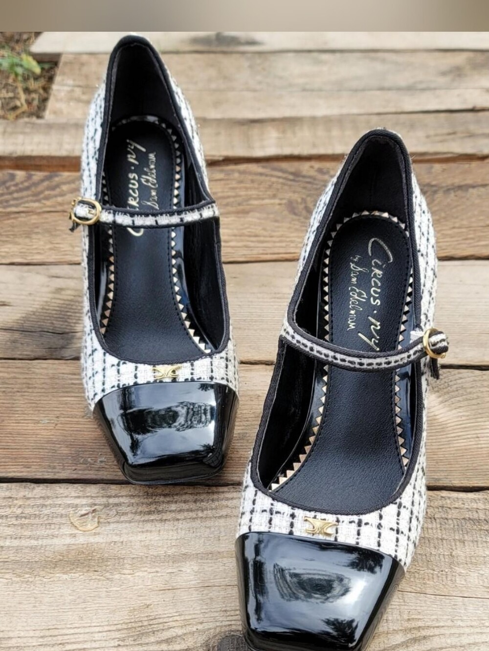 Circus by Sam Edelman Black Patent Toe Tweed Mary Jane Heels Sz 6.5 - Picture 5 of 9